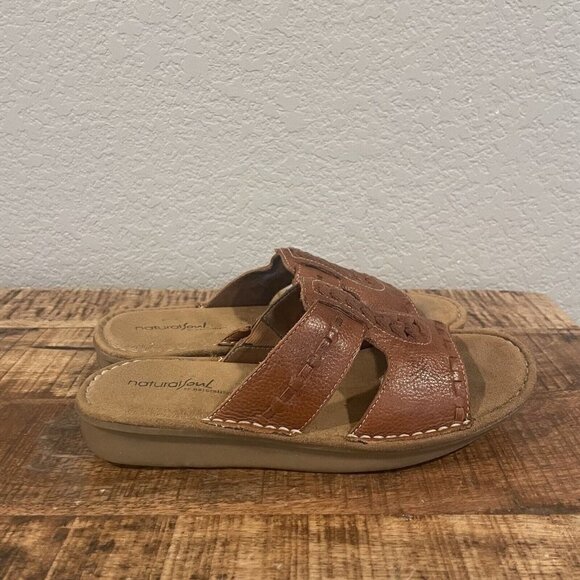 NATURAL SOLE by Naturalizer brown leather comfort sandals 8.5 Slip On Open Toe - Picture 5 of 9